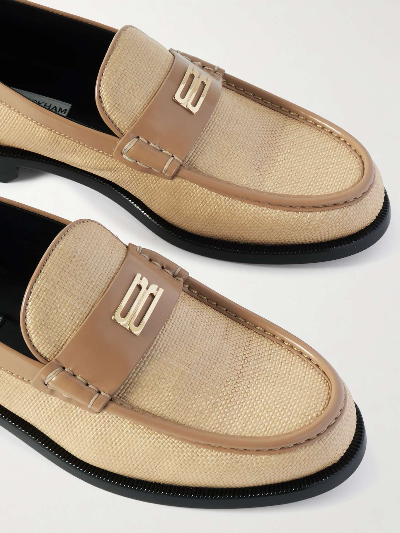 Leather-trimmed raffia loafers Beige - 4