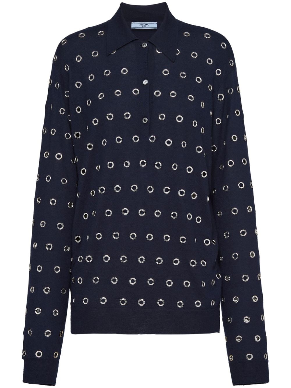 eyelet-detailed knitted polo shirt - 1