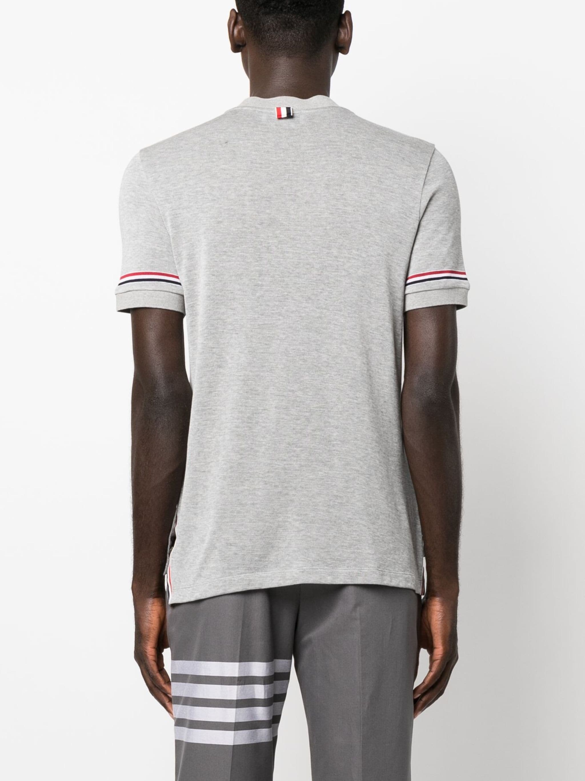 THOM BROWNE Men Short Sleeve Rib Cuff Tee In Light Weight Cotton Knit W/ RWB Stripe - 4