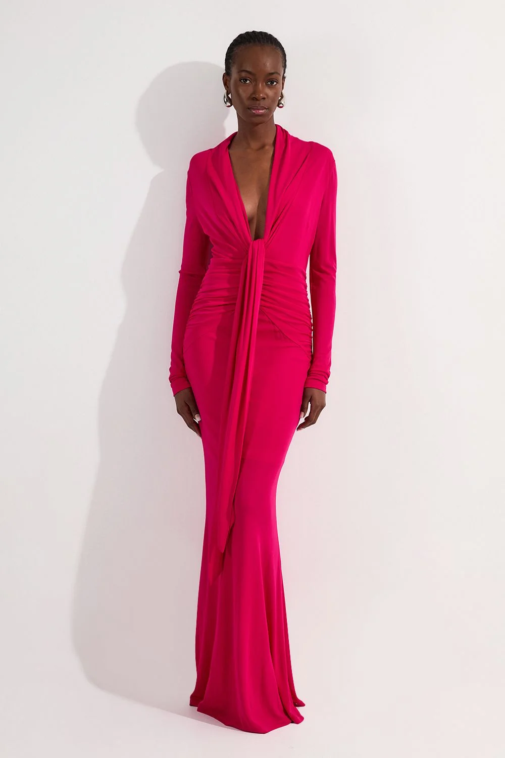 Premium Stretch Crepe Jersey Plunge Neck Maxi Dress - 1