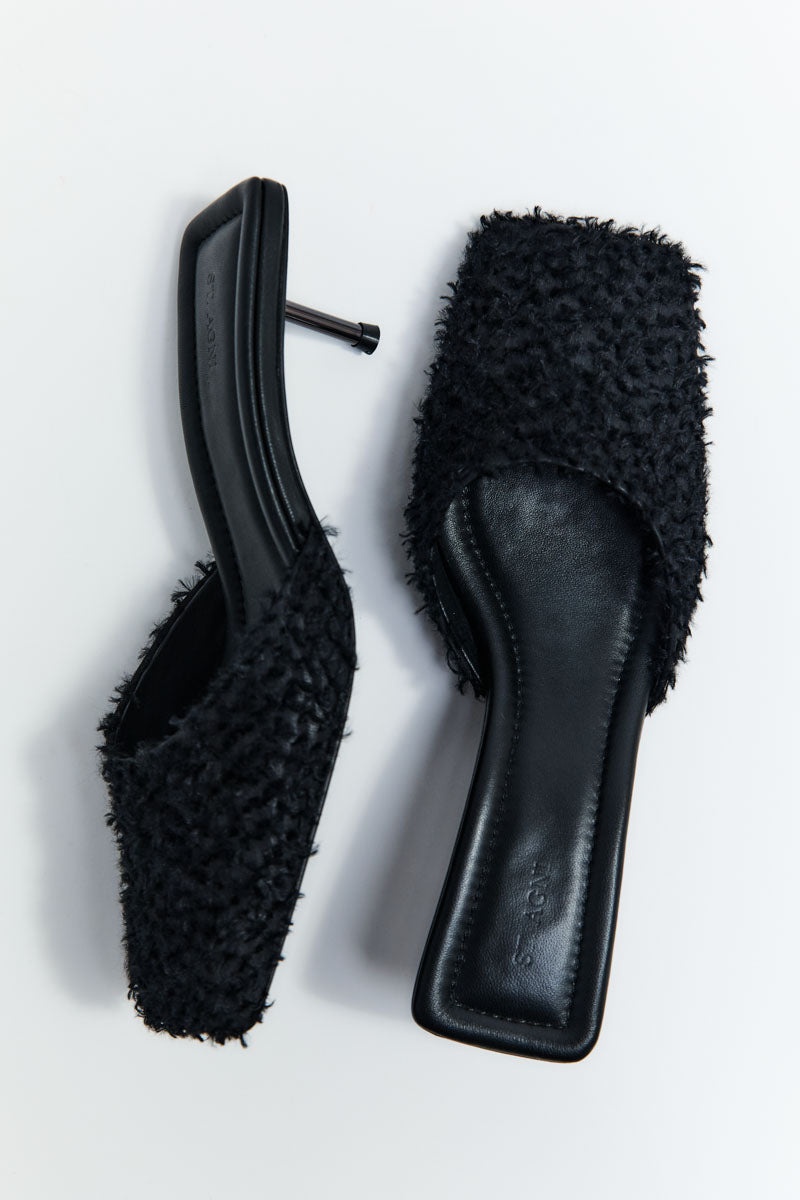 Feathered Square Toe Heel - Black - 6