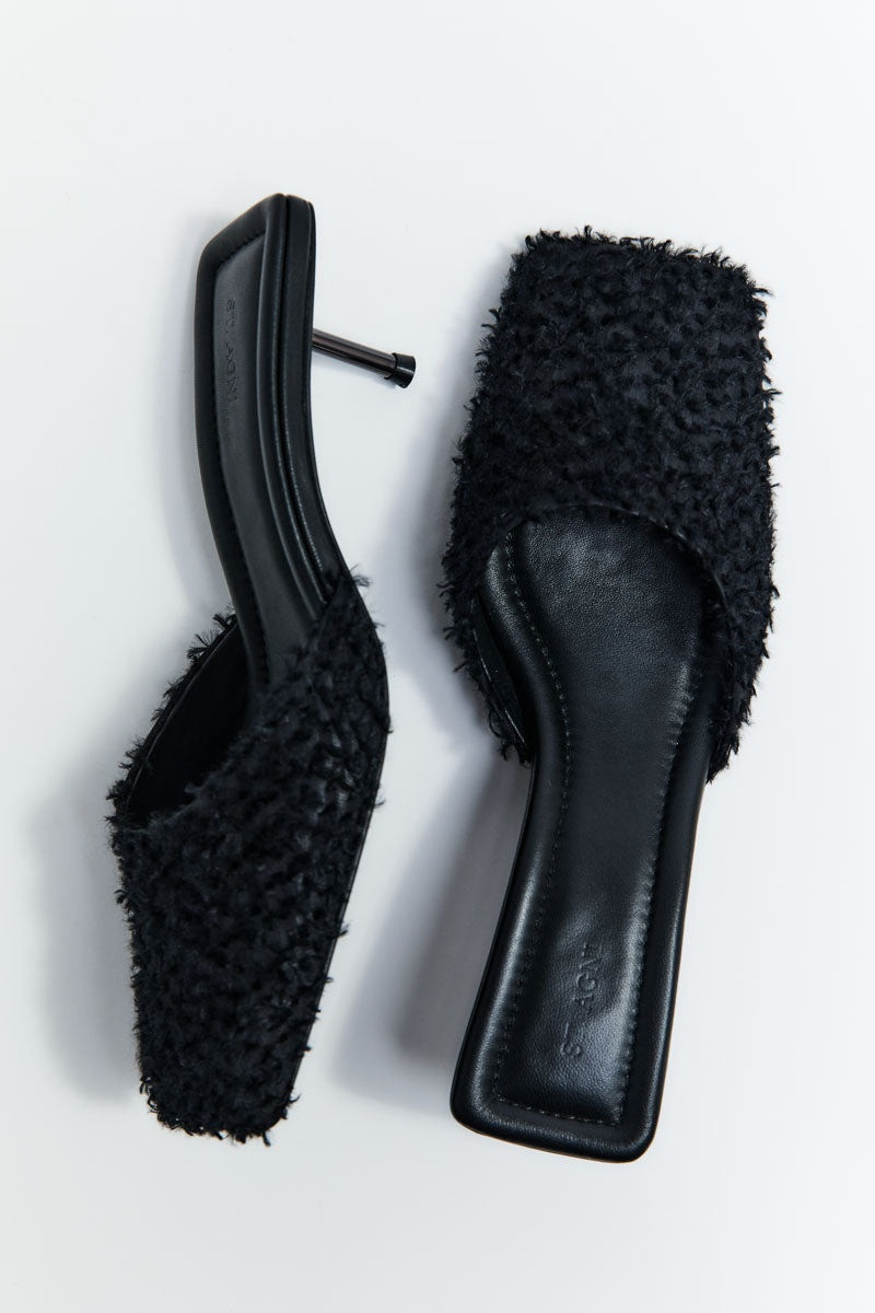 Feathered Square Toe Heel - Black 6