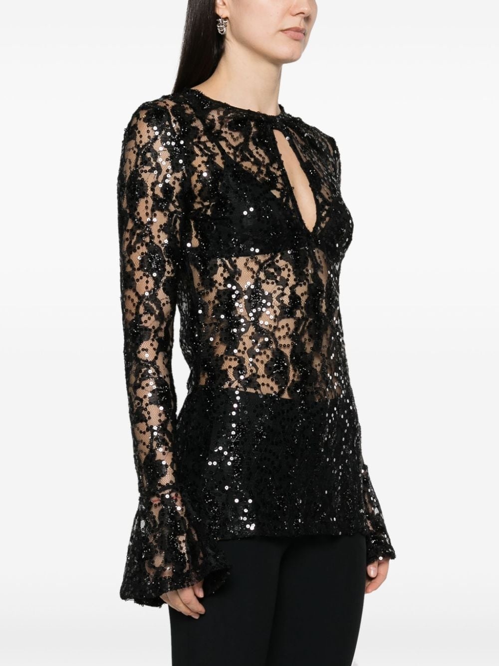 sequinned sheer-lace top - 3