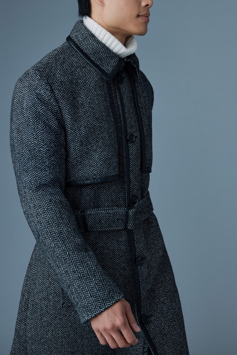 CORBIN-HB Herringbone wool trench coat with leather detail 5