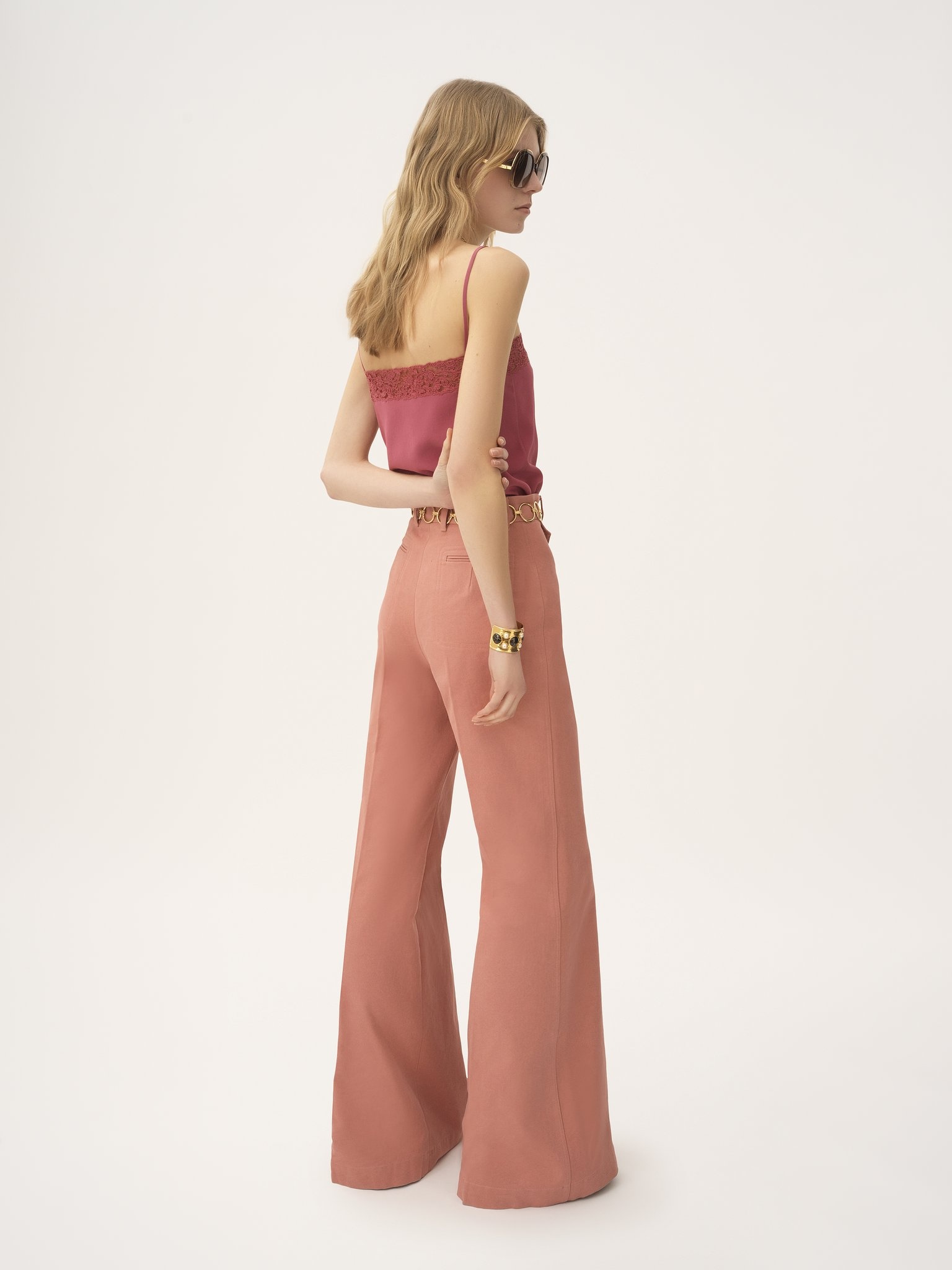 HIGH-RISE FLARED PANTS IN COTTON CANVAS - 5
