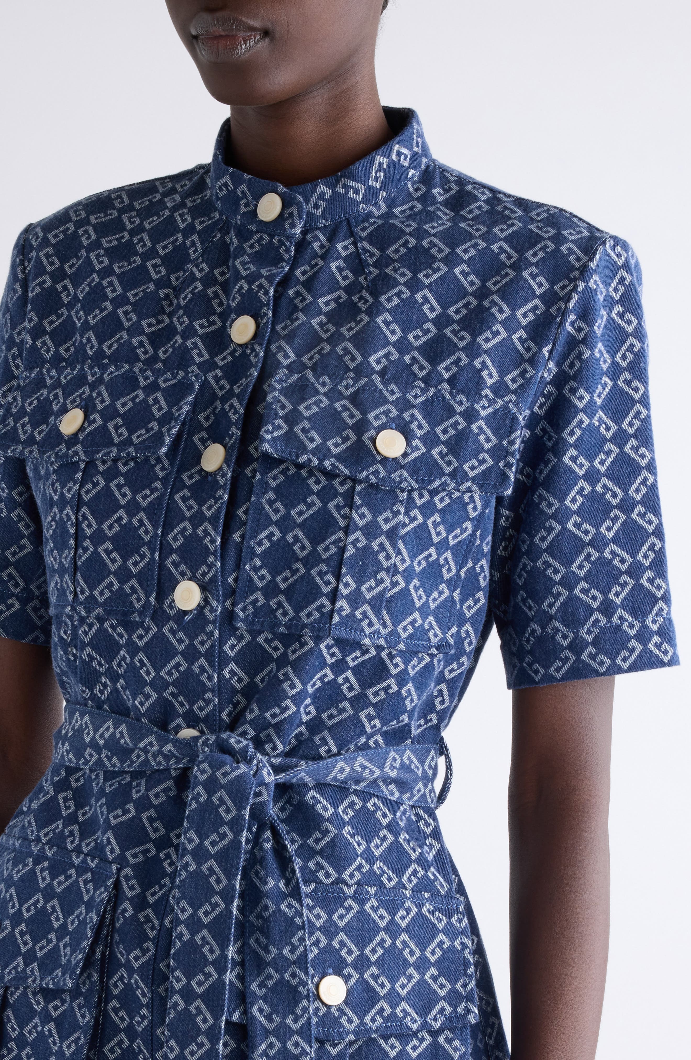 Givenchy Monogram 72 Jacquard Denim Mini Shirtdress in Denim Blue at Nordstrom - 4