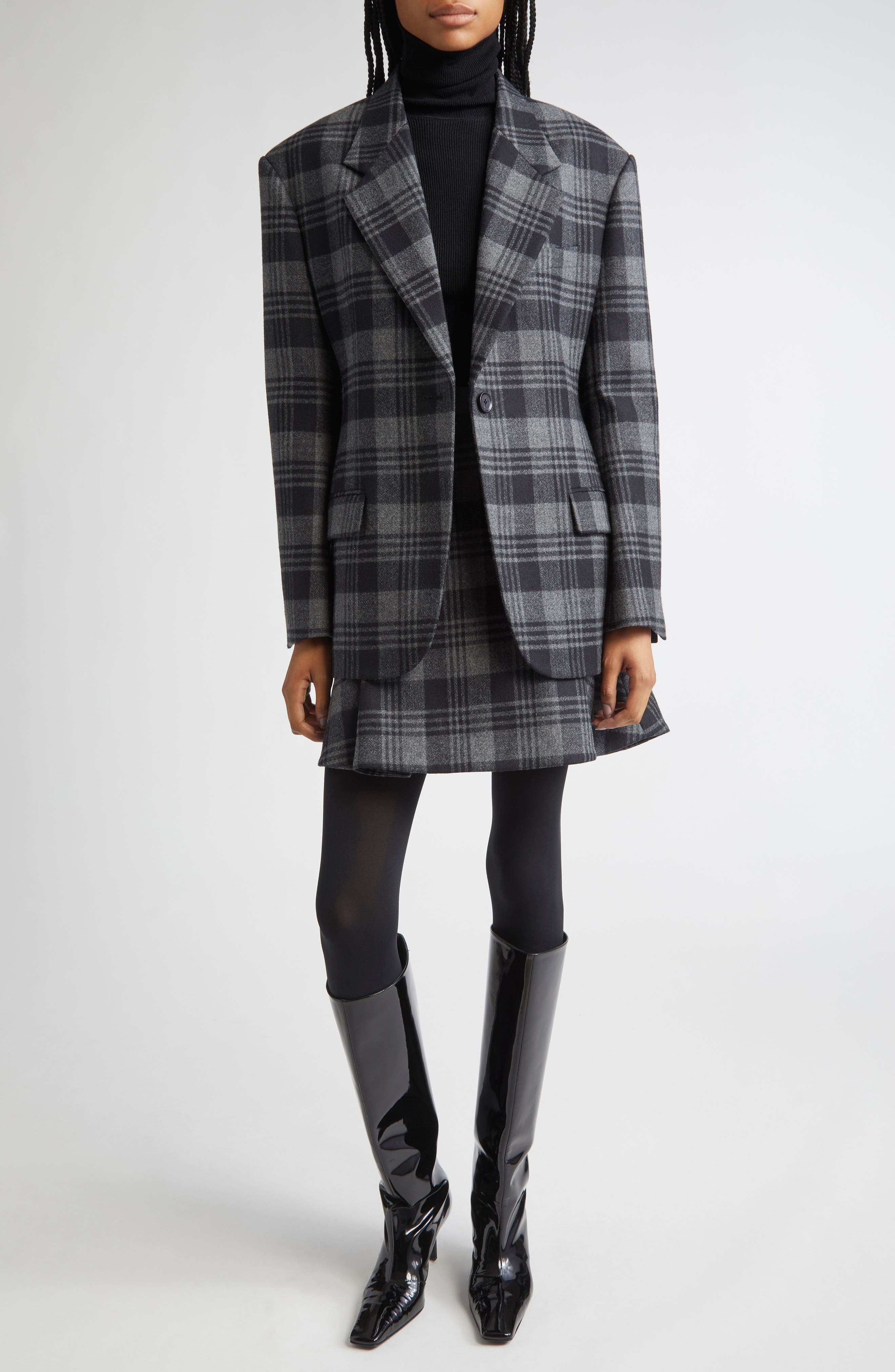 Proenza Schouler Daria Plaid Oversize Virgin Wool Blazer in Grey Multi at Nordstrom - 8