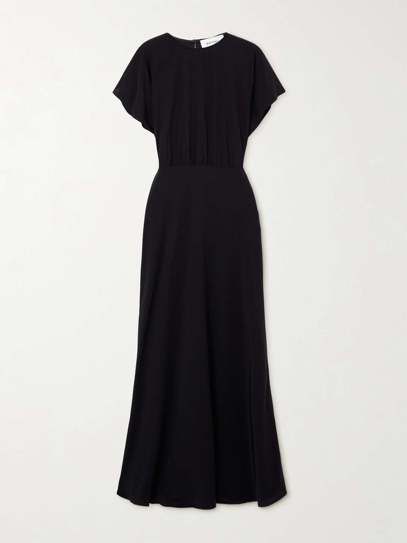 Gathered silk crepe de chine maxi dress Black 1