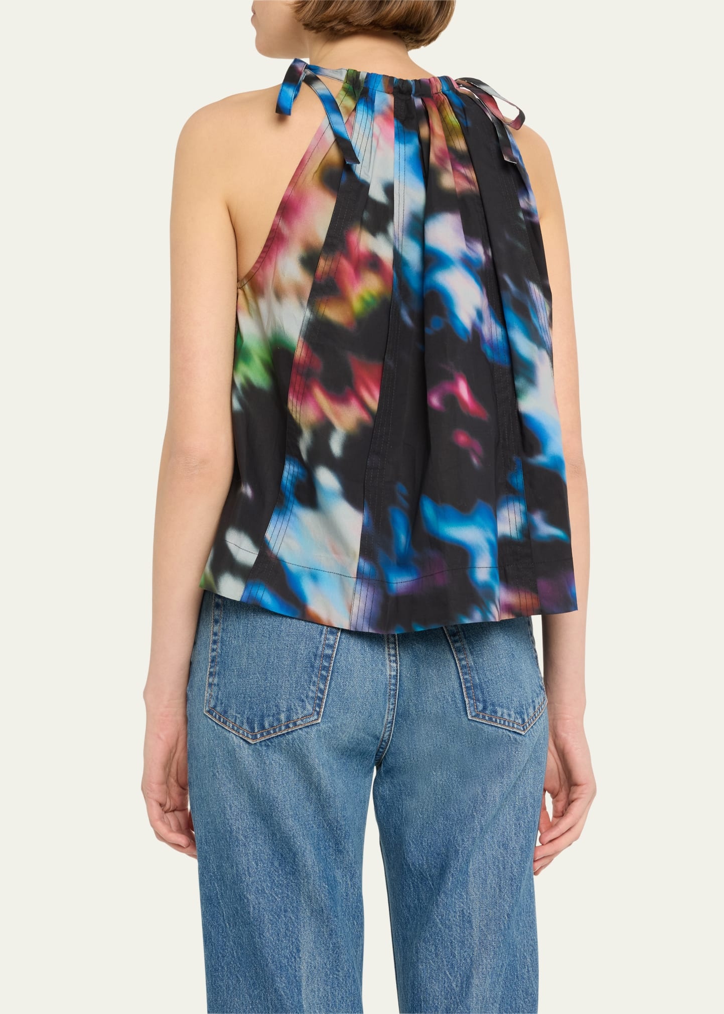 Zoe Printed Cotton Sleeveless Tie-Shoulder Top - 3