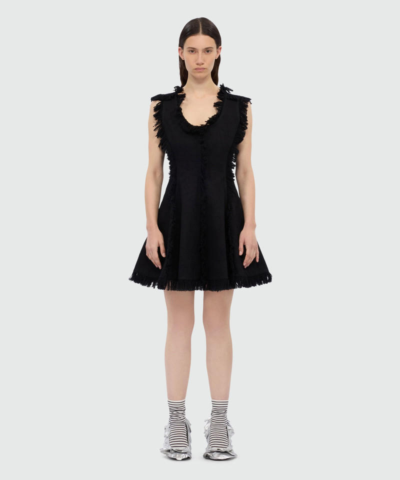 MSGM Black frayed raw cotton mini dress. outlook