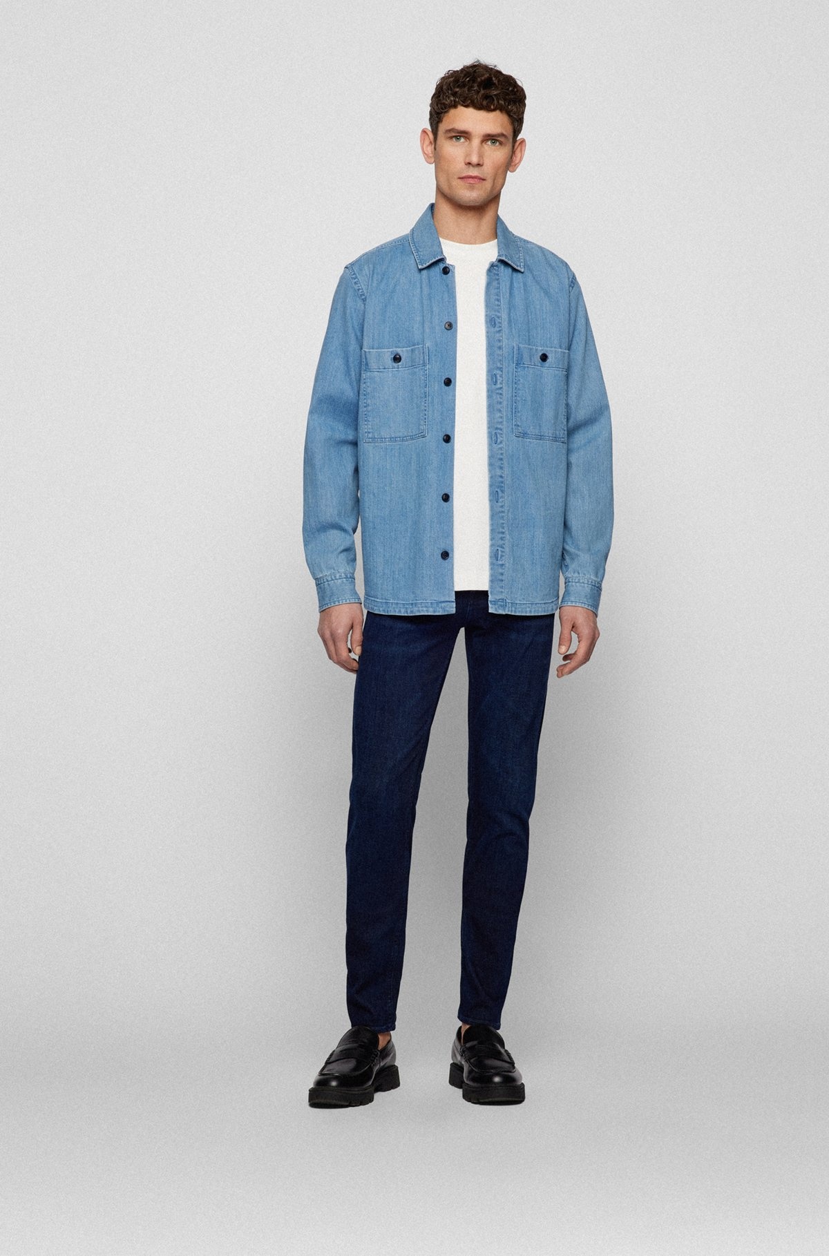 SLIM-FIT JEANS IN DARK-BLUE ITALIAN SUPER-SOFT DENIM - 3