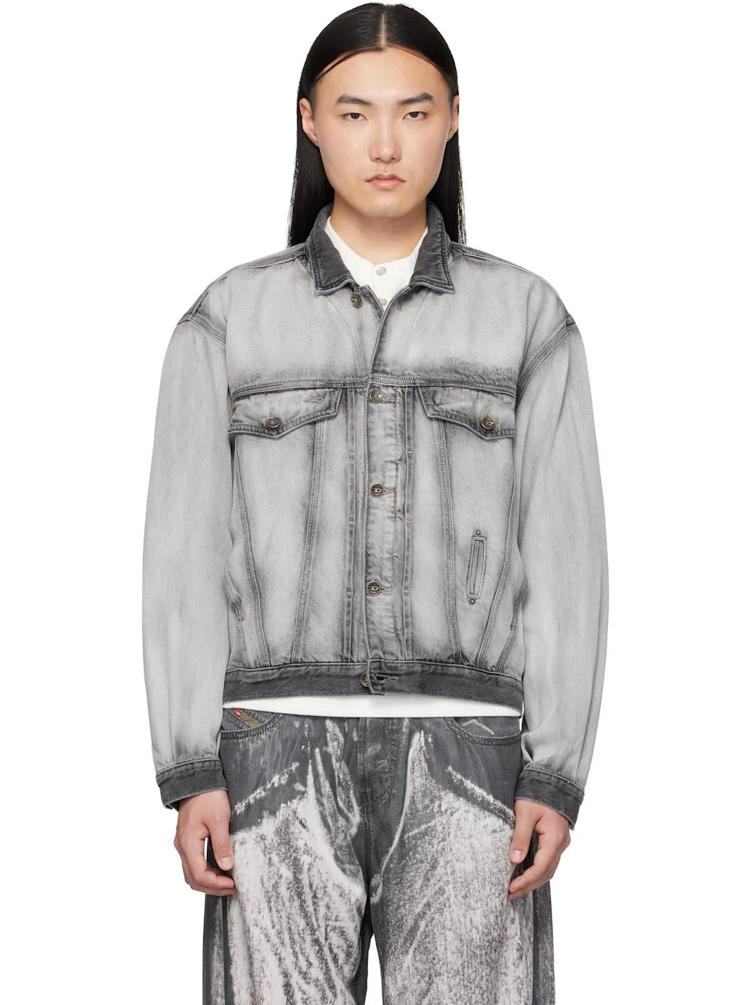 Gray Medium-Light Skeleton Denim Trucker Jacket - 1