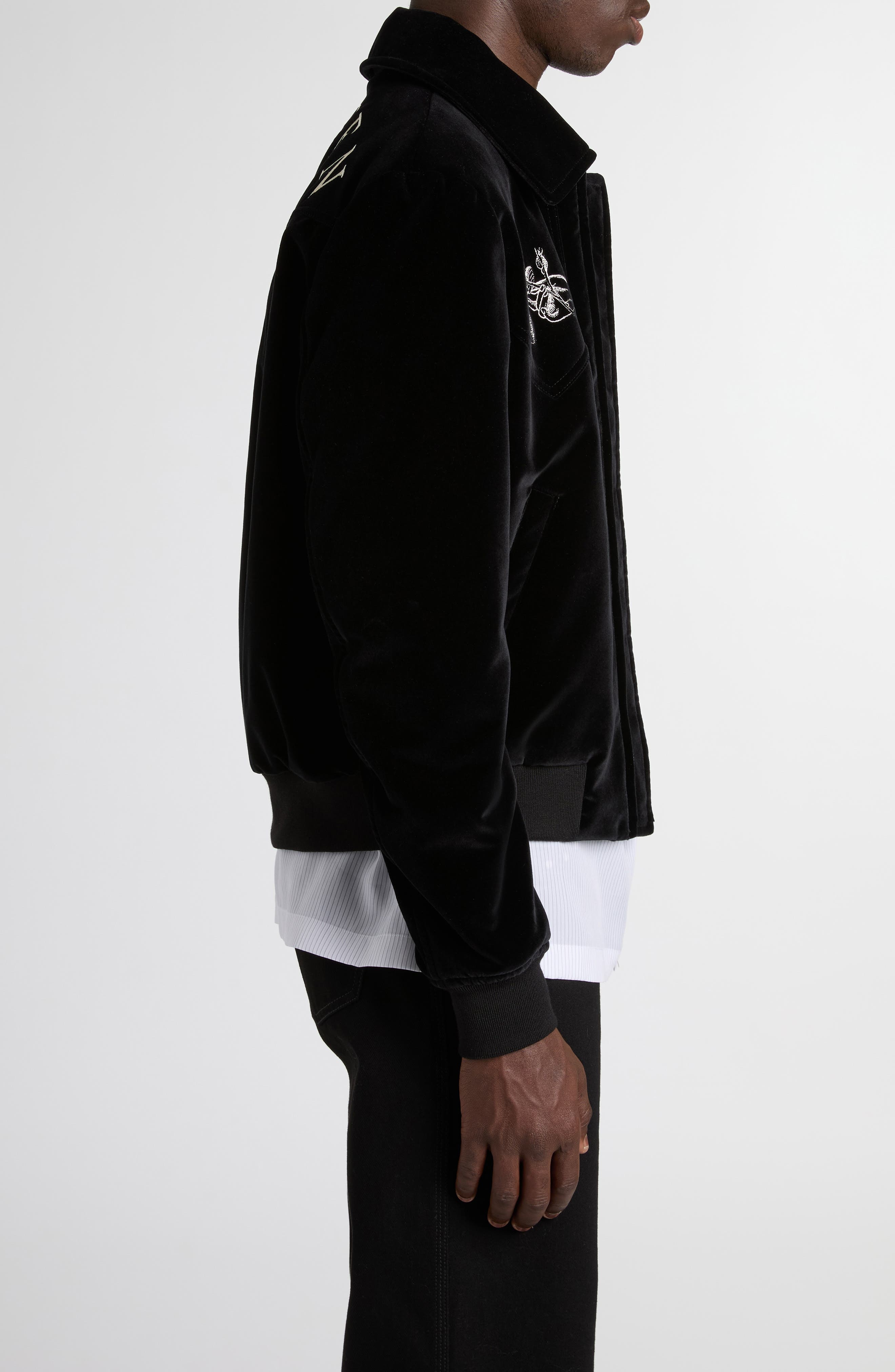 McQueen Soho Embroidered Velveteen Bomber Jacket in Black at Nordstrom - 3