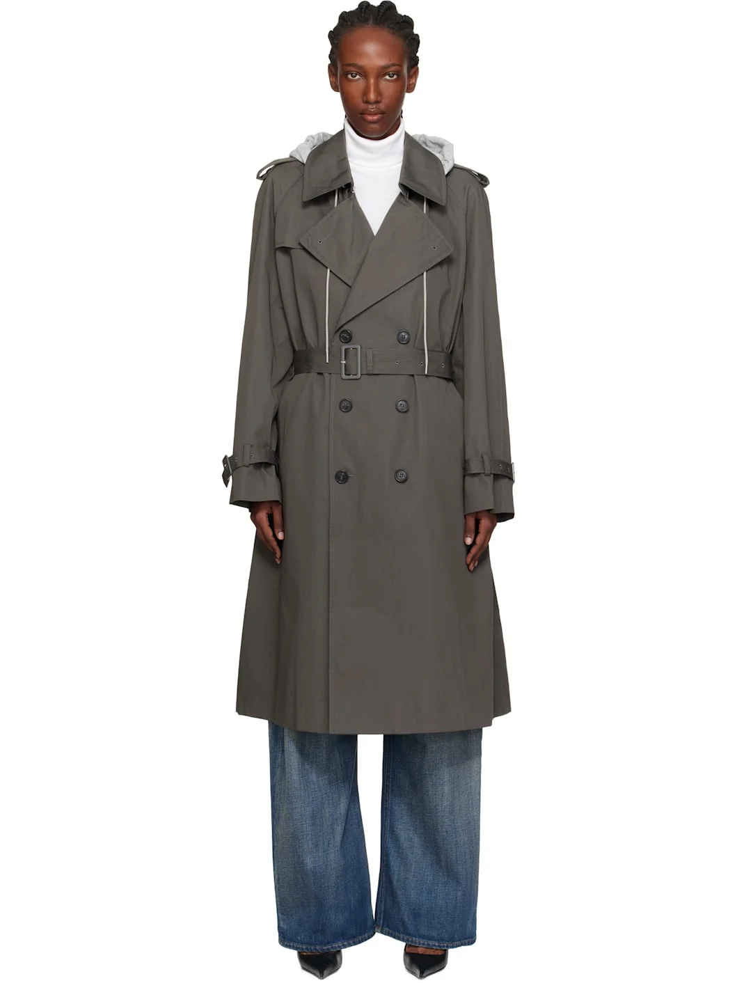 Gray Cotton Drill Trench Coat - 1