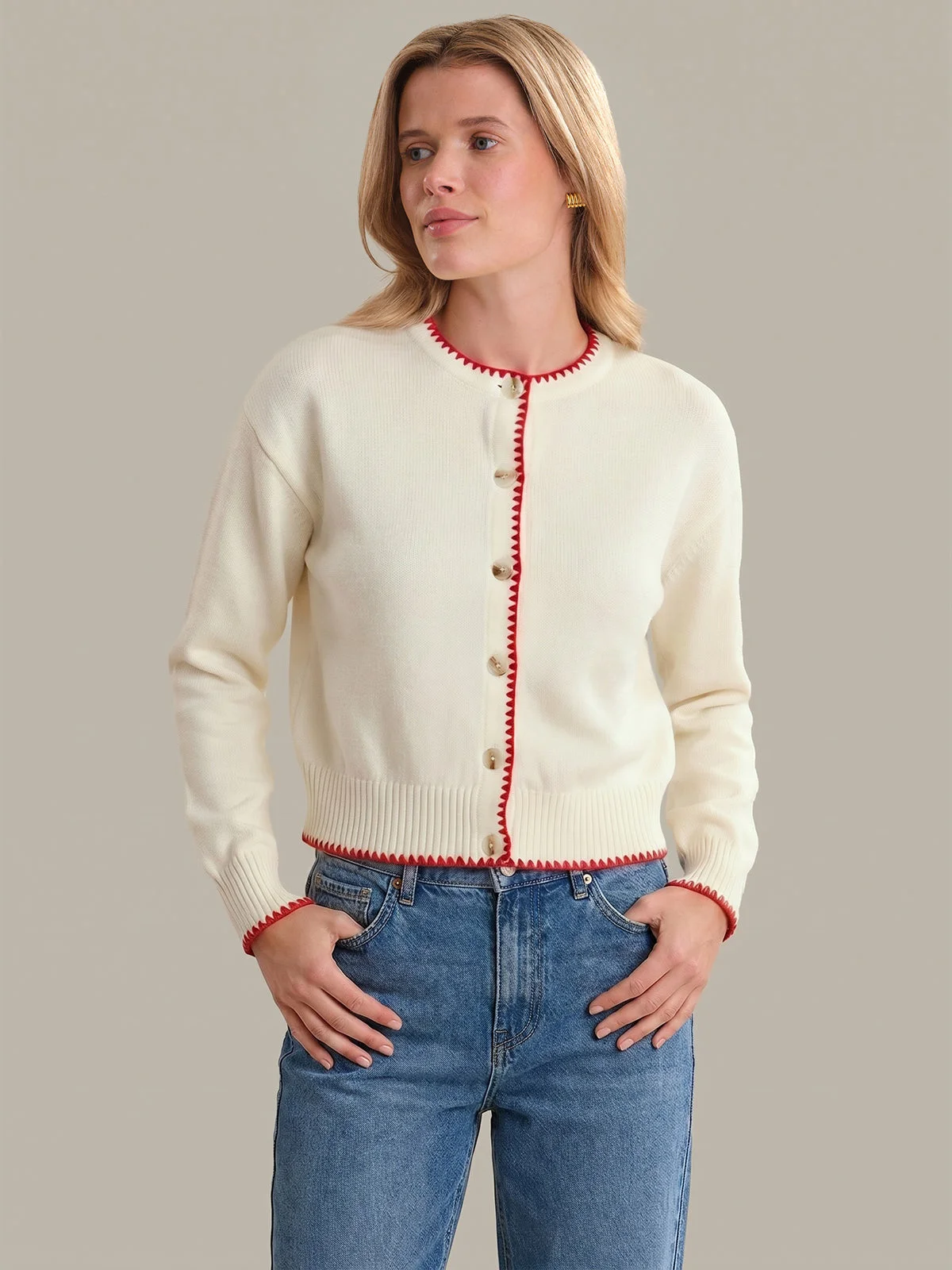 Addie: Contrast Trim Cotton Cardigan - 1