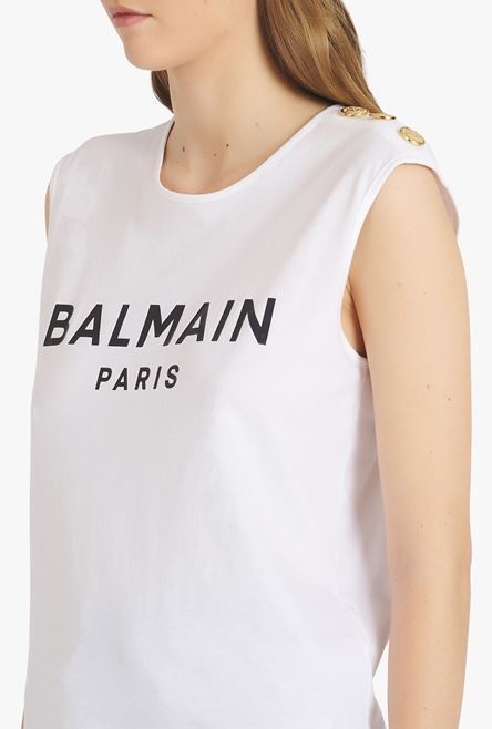 White eco-designed cotton T-shirt with flocked black Balmain logo - 6