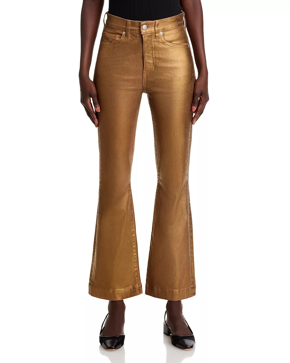 Carson High Rise Coated Ankle Flare Jeans in Antique Brass - 7