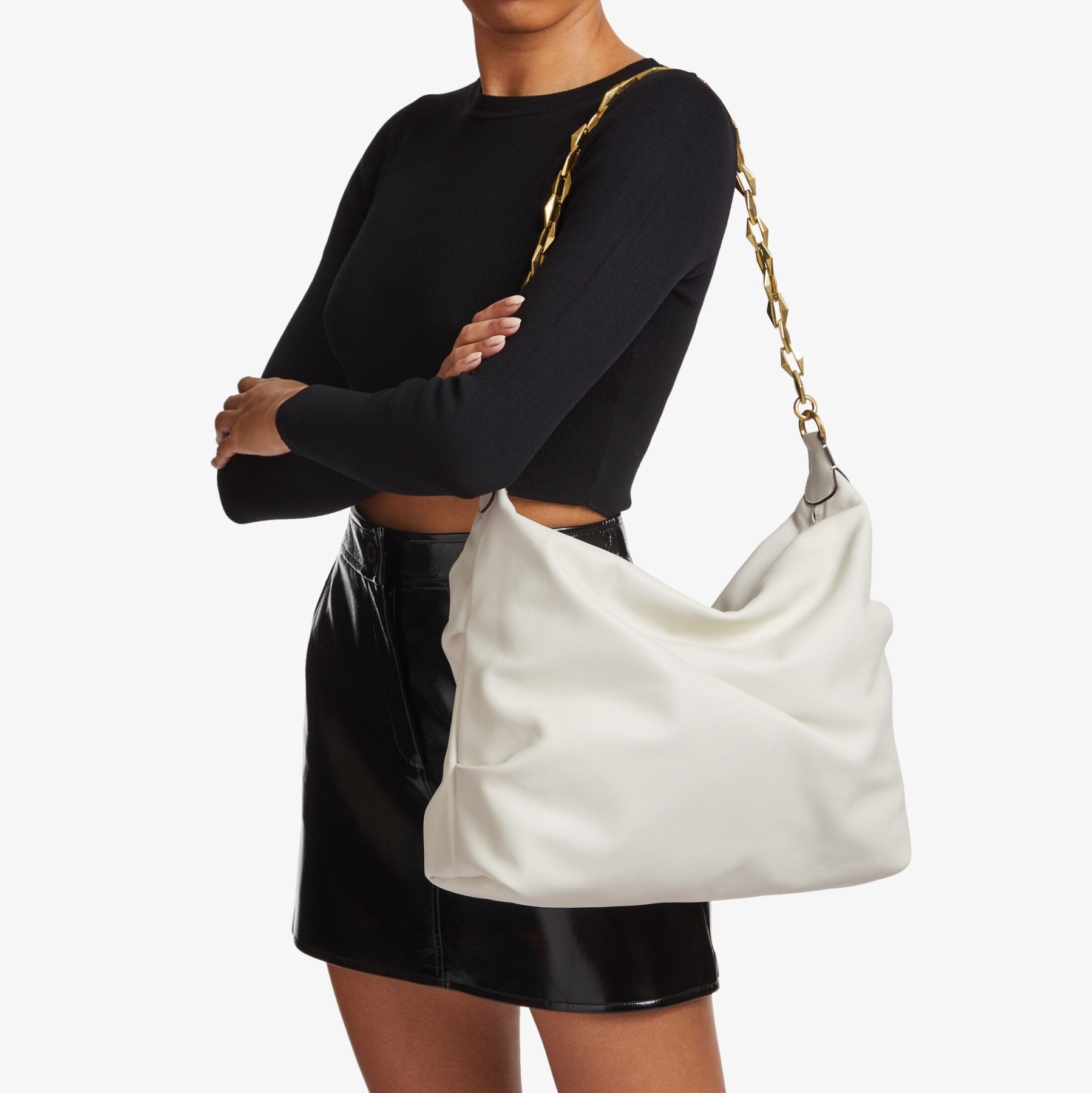 JIMMY CHOO■Soft Calf Leather Hobo Bag■ショルダーバック DIAMOND SOFT HOBO/S | Black Soft Calf Leather Hobo Bag with
