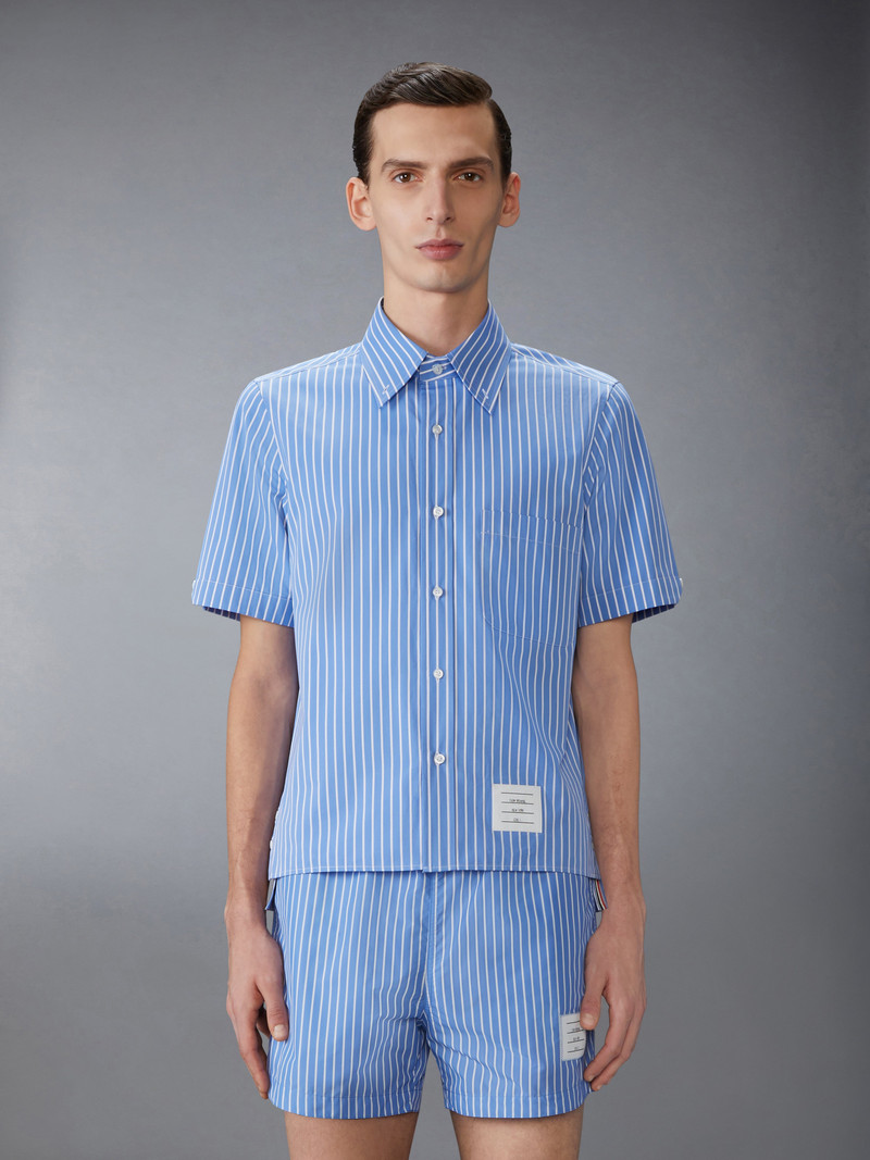 Thom Browne FUNMIX ARMBAND PINSTRIPE POPLIN SHORT SLEEVE SHIRT outlook