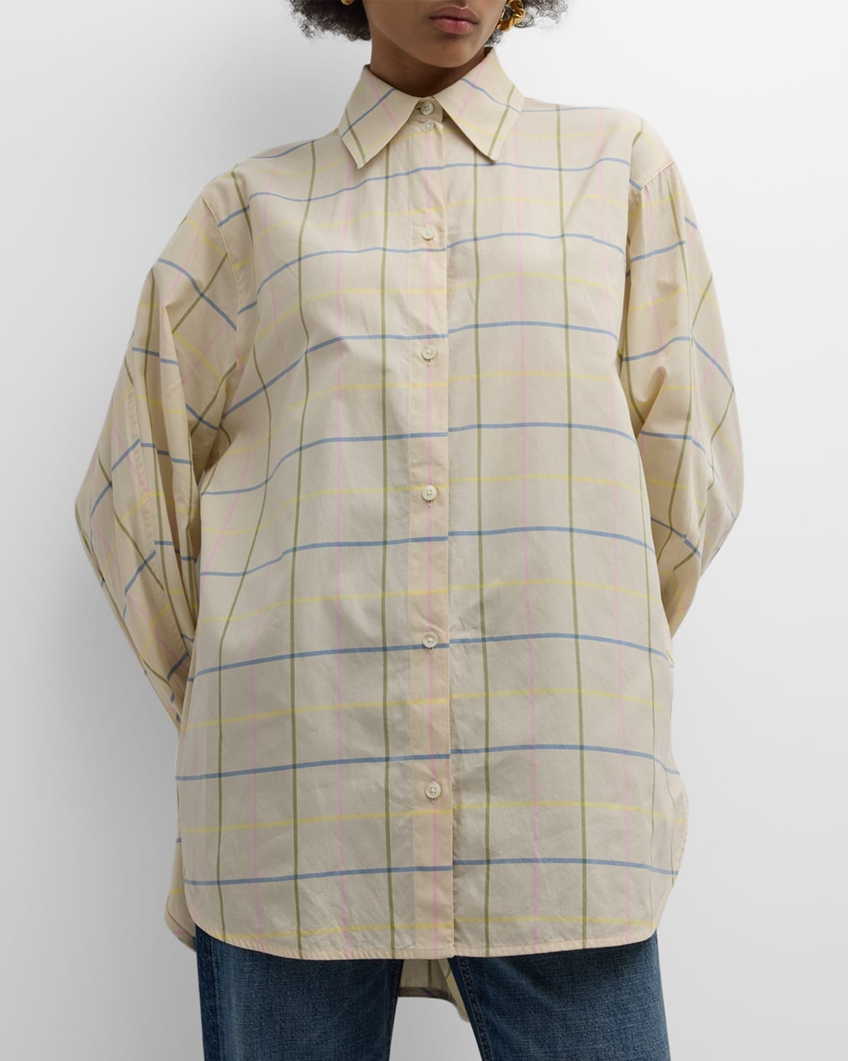 Plaid Poplin Button-Front Shirt - 7