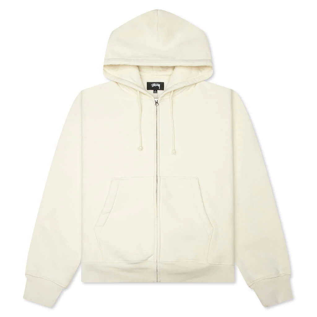 CURSIVE APPLIQUE ZIP HOOD - NATURAL - 1