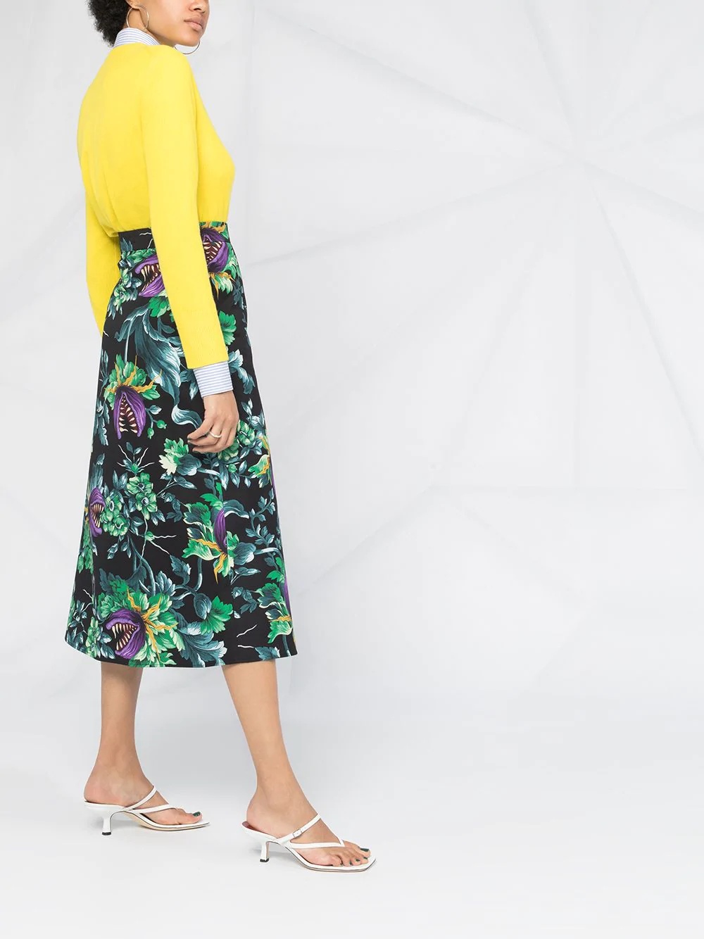 floral print cotton pencil skirt - 4