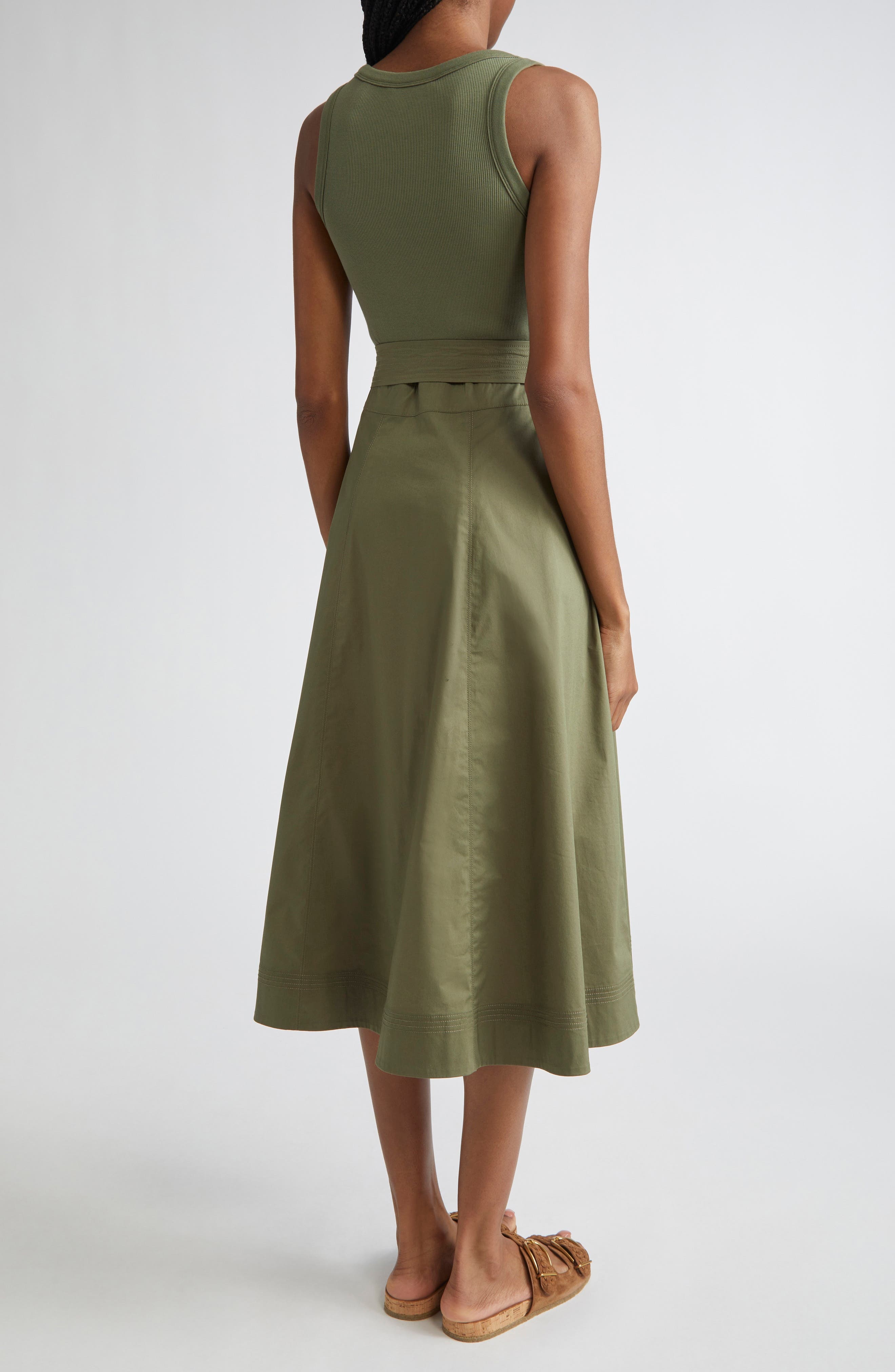 Veronica Beard Ennis Mixed Media Stretch Cotton Dress in Stone Army at Nordstrom - 2