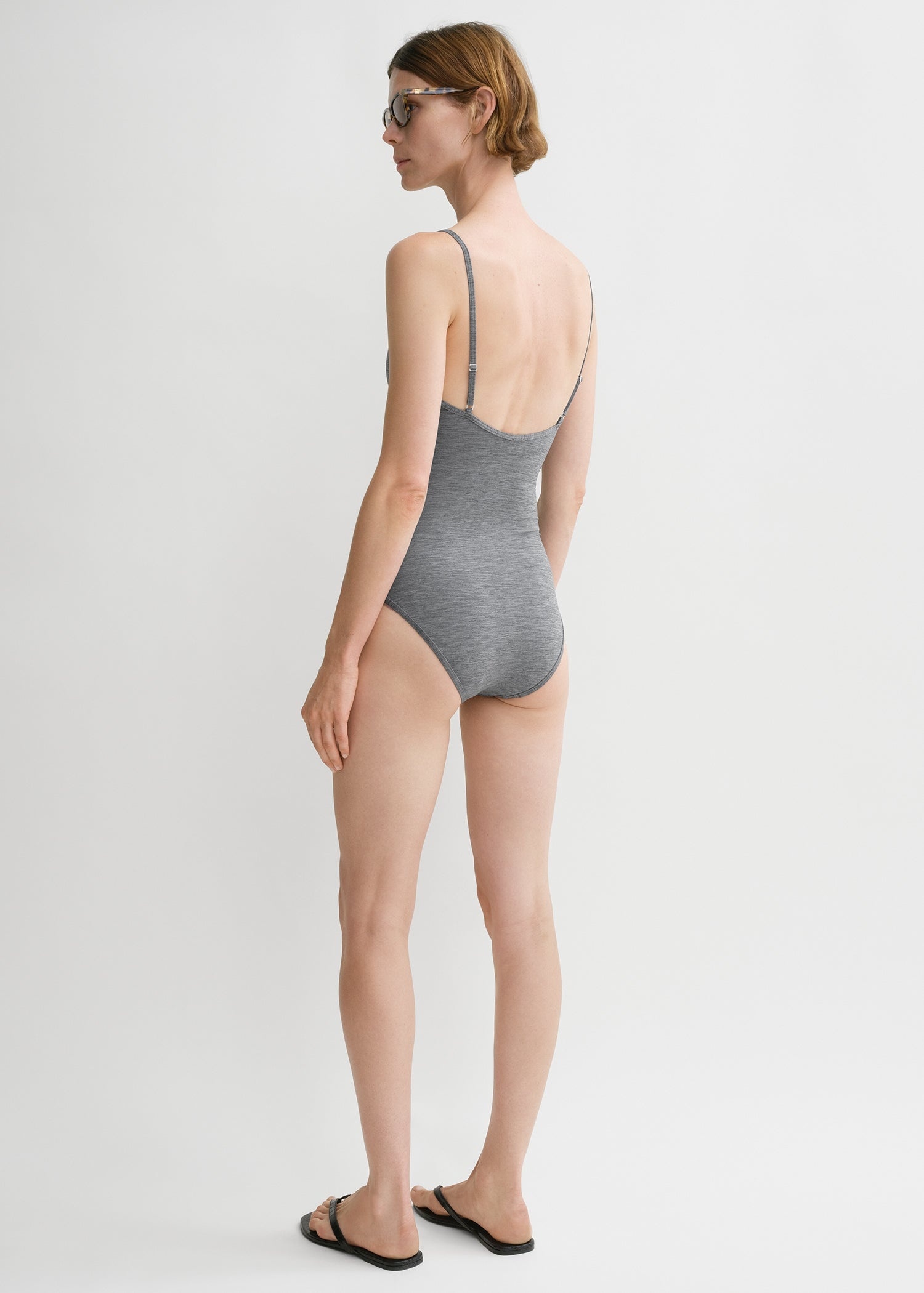 Square-neck swimsuit grey melange - 4