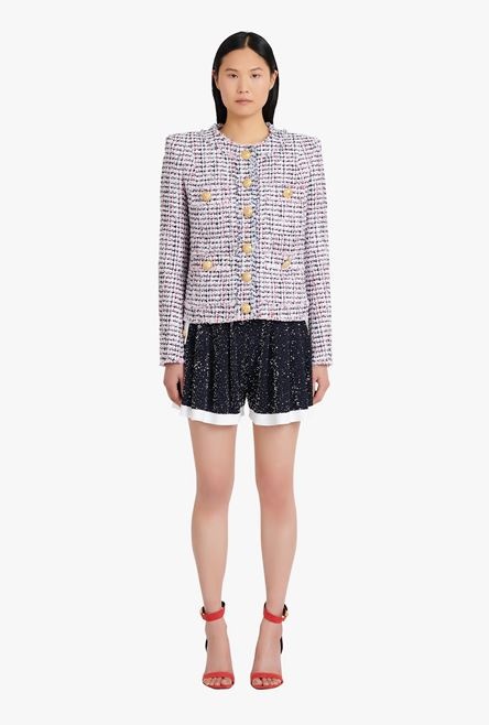 HIGH SUMMER CAPSULE - White, “gitane” blue and red tweed spencer jacket - 4