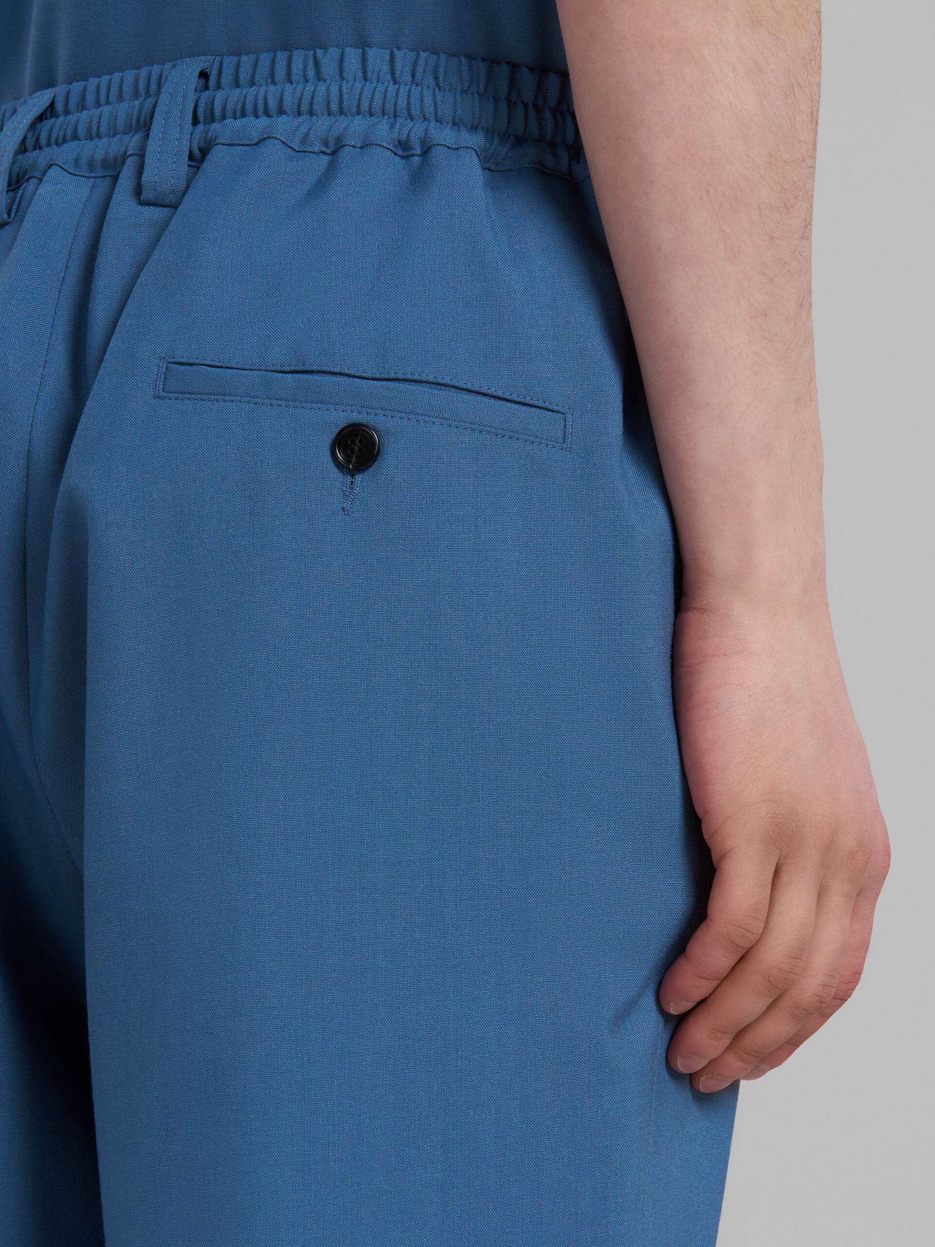 BLUE TROPICAL WOOL DRAWSTRING TROUSERS WITH PLEATS - 4