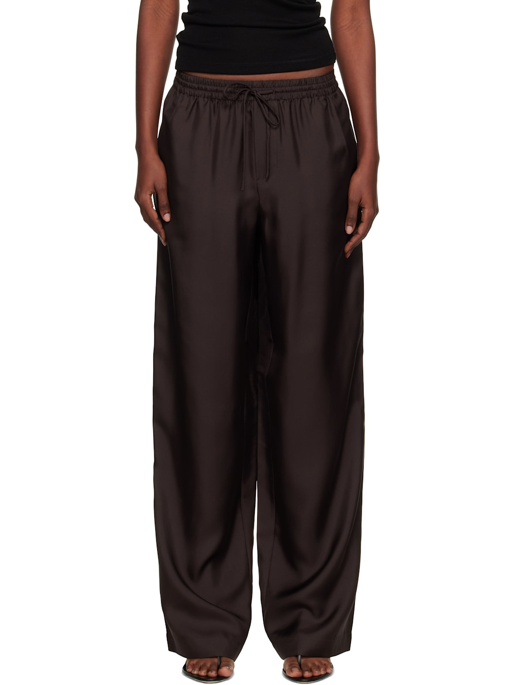 Brown Wide Leg Silk Trousers - 1