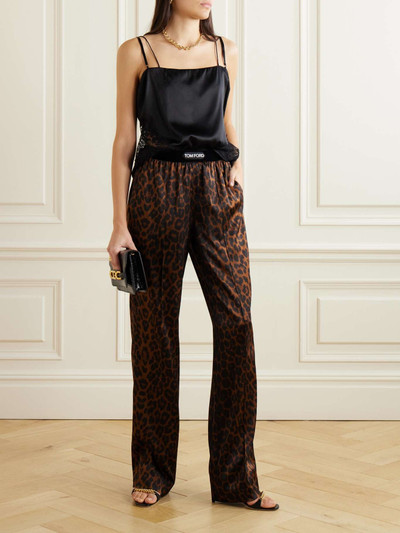 TOM FORD Jacquard-trimmed leopard-print silk-blend satin wide-leg pants outlook