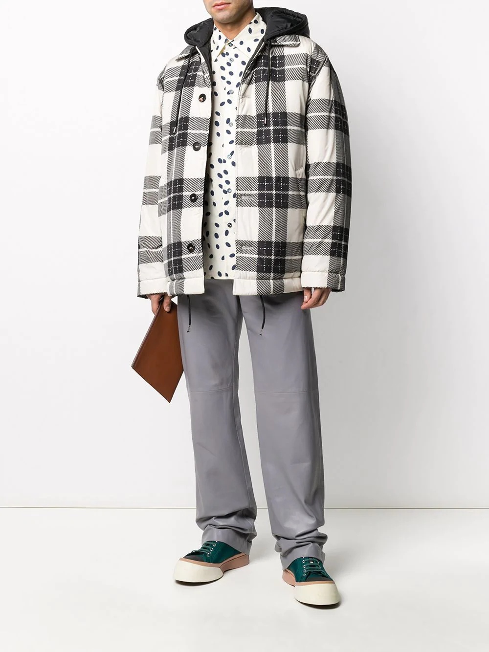 hooded checked coat - 2