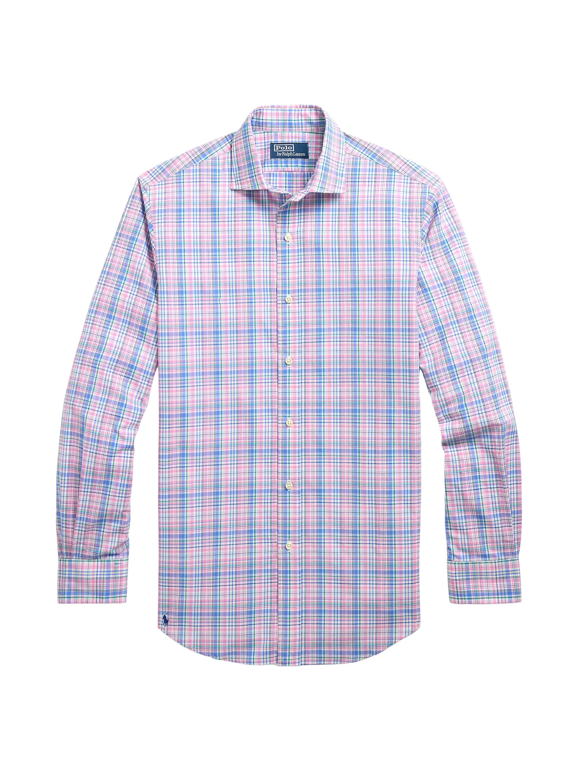 Men's Classic Fit Poplin Button-Front Shirt - Pink Blue Multi - 1