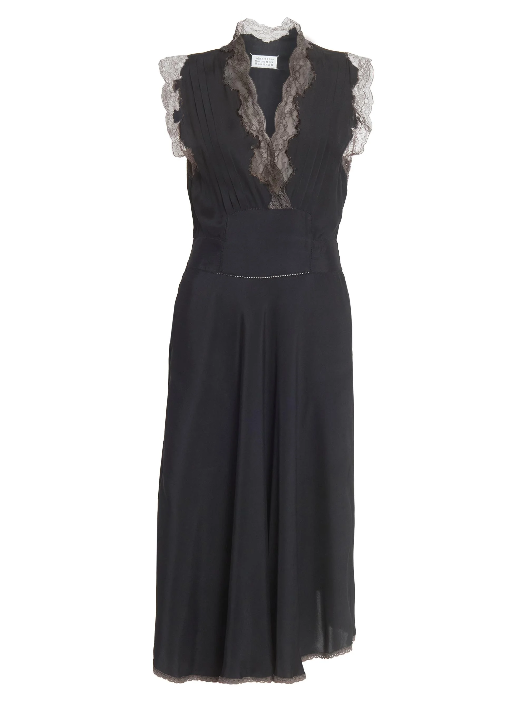 Women's Lace-Trimmed Matte Satin Midi-Dress - Black - 1