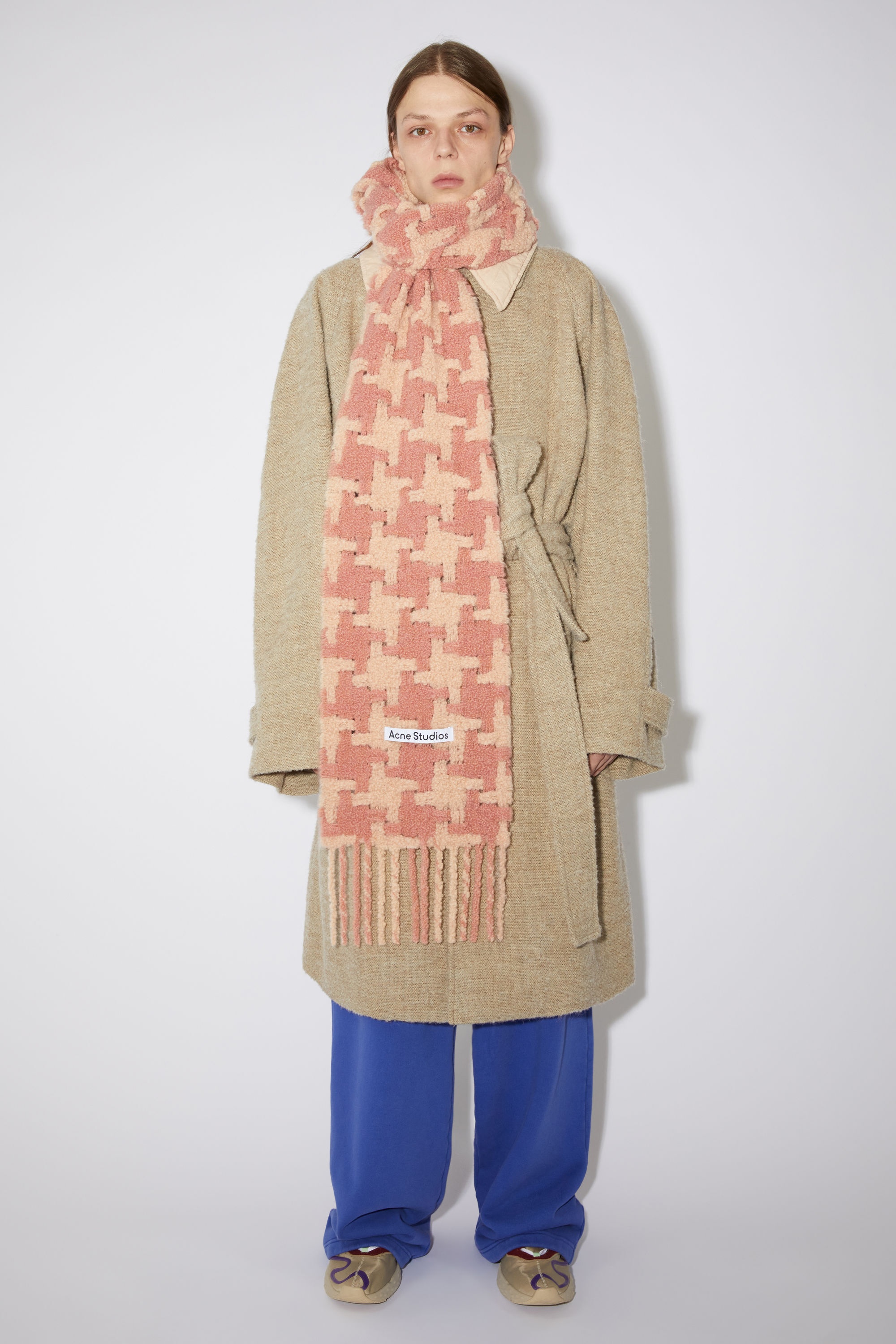 Houndstooth alpaca fringe scarf - Dusty pink/pink - 3