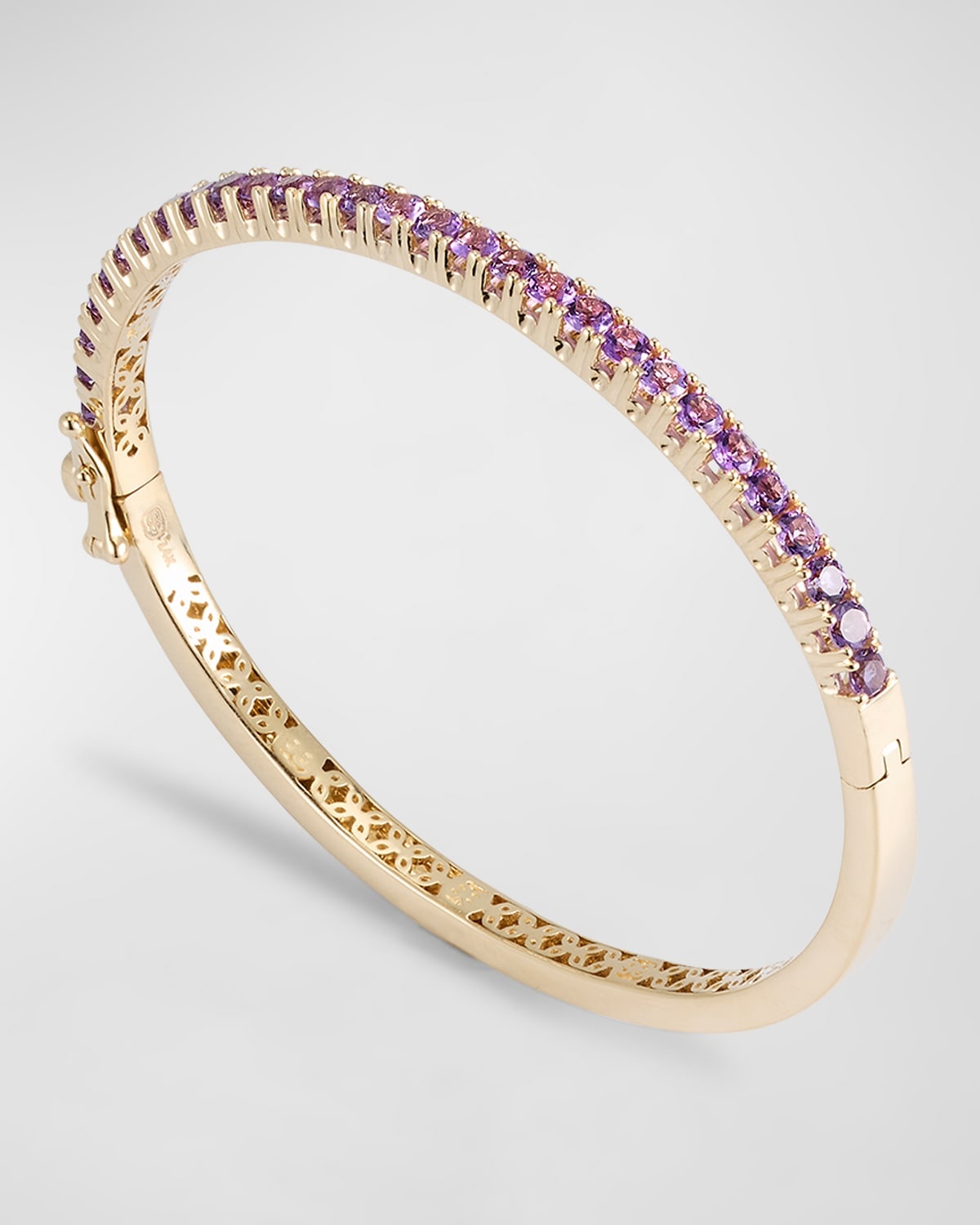 14K Gold Pave Amethyst Bangle Bracelet - 3