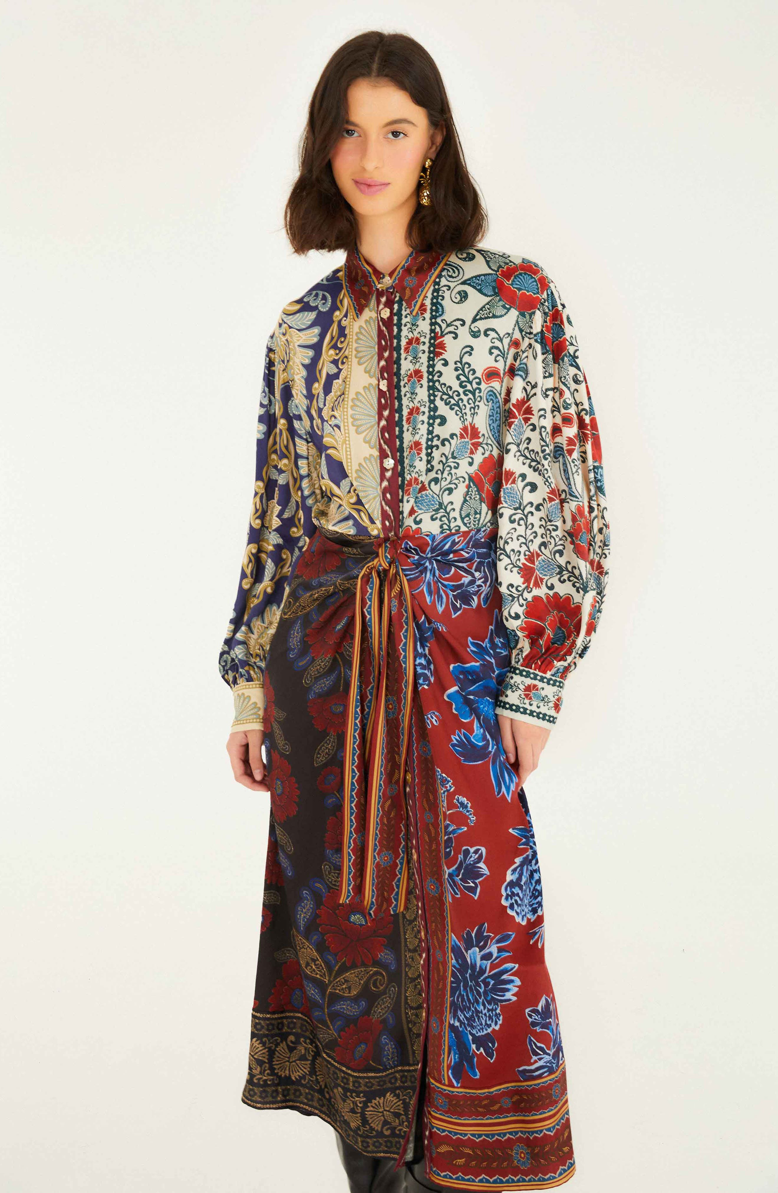 FARM Rio Navy Winter Mix Long Sleeve Midi Shirtdress in Multi at Nordstrom - 4