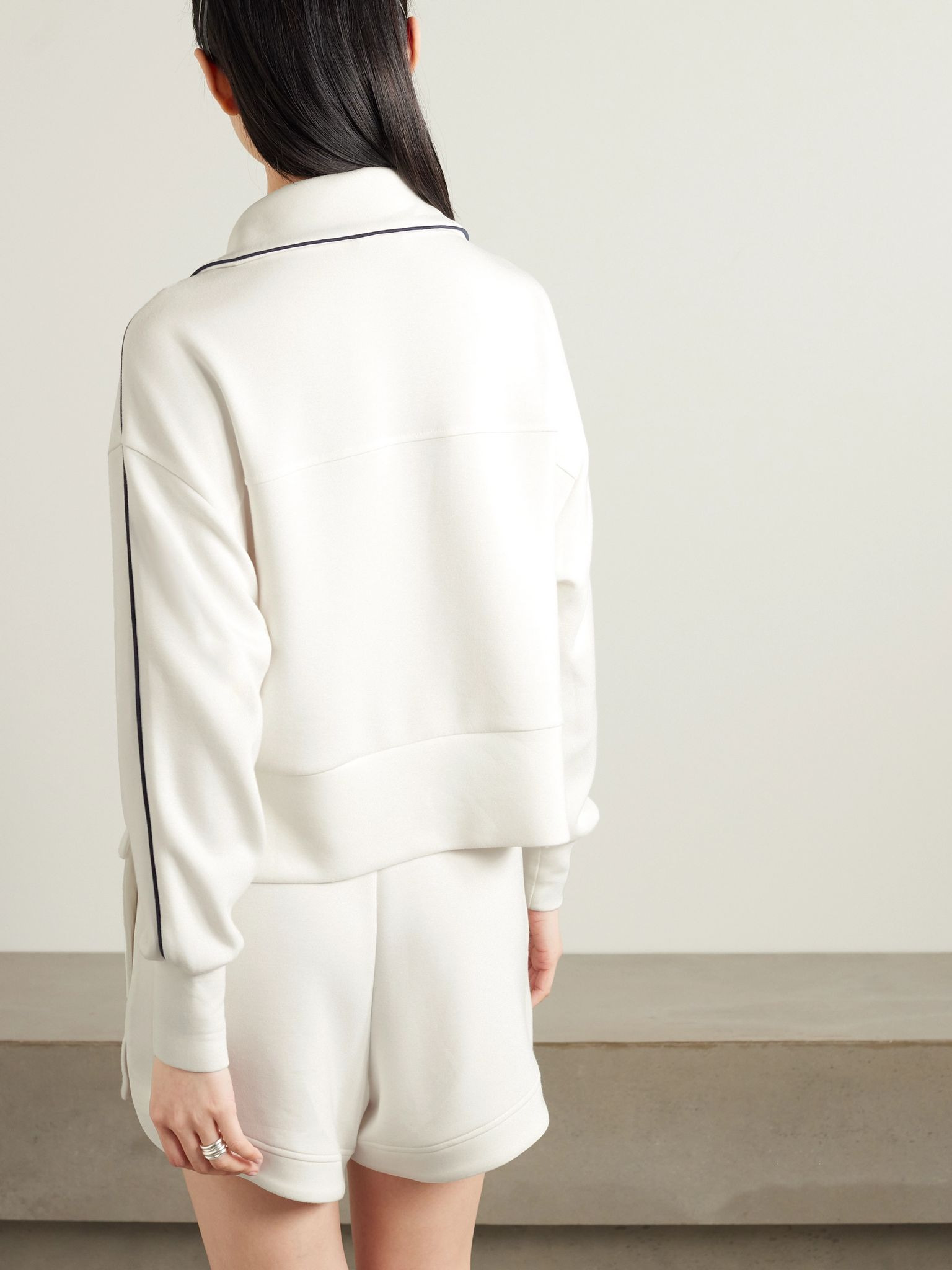 Davenport piped stretch-jersey half-zip sweatshirt White - 3