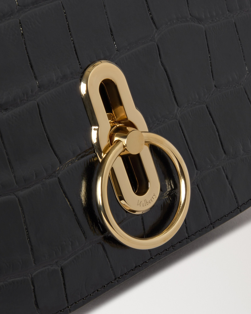 Small Amberley Satchel Top Handle Black Shiny Small Croc 5