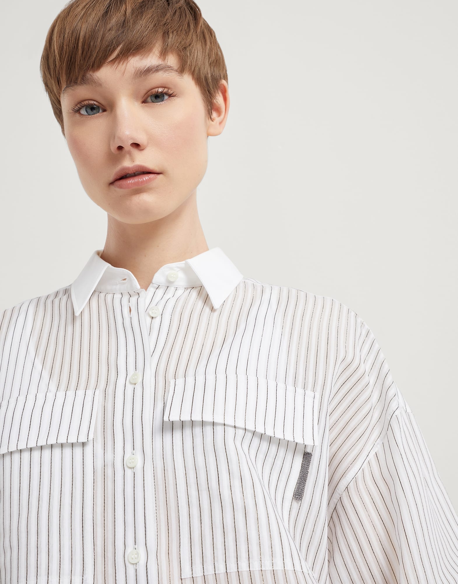 Cotton and silk sparkling stripe organza shirt with shiny tab - 3