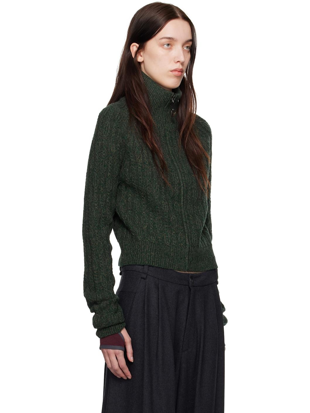 Green Cropped Knit Sweater - 2