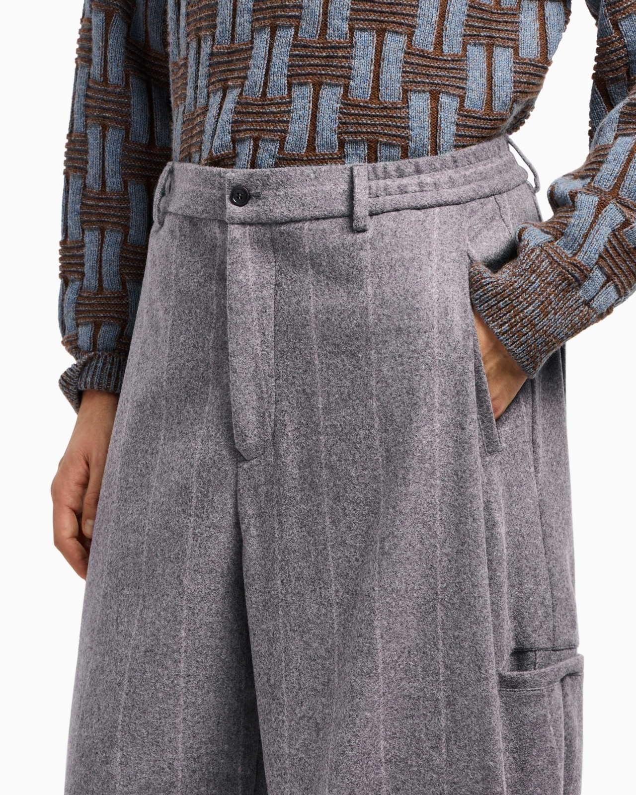 PINSTRIPED WOOL CLOTH FLAT-FRONT TROUSERS - 5