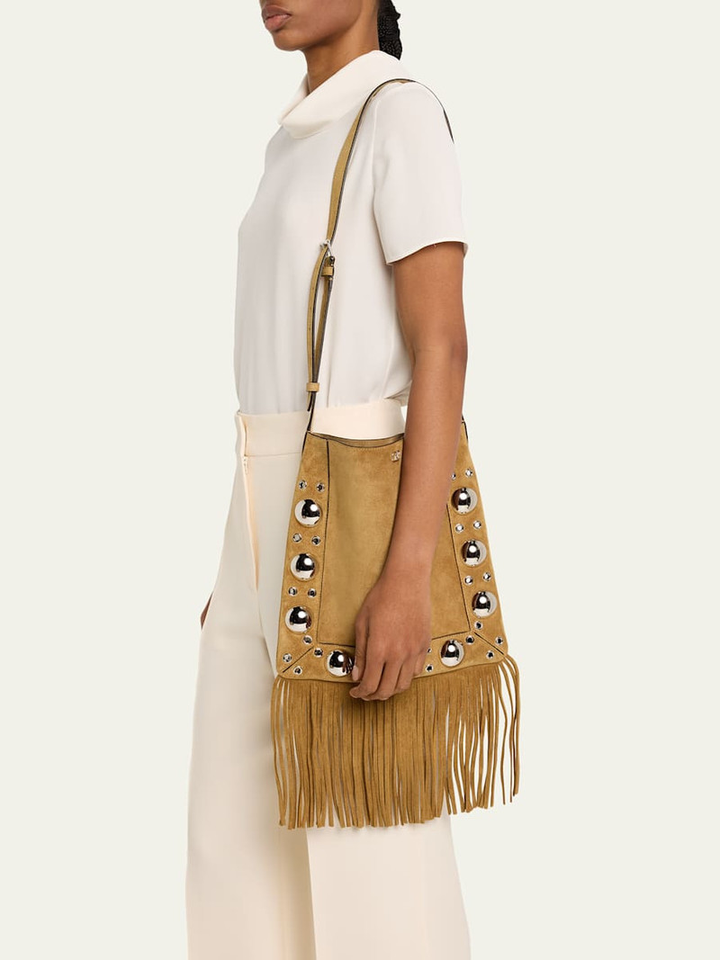 Valentino Nellcote Studded Fringe Suede Crossbody Bag outlook