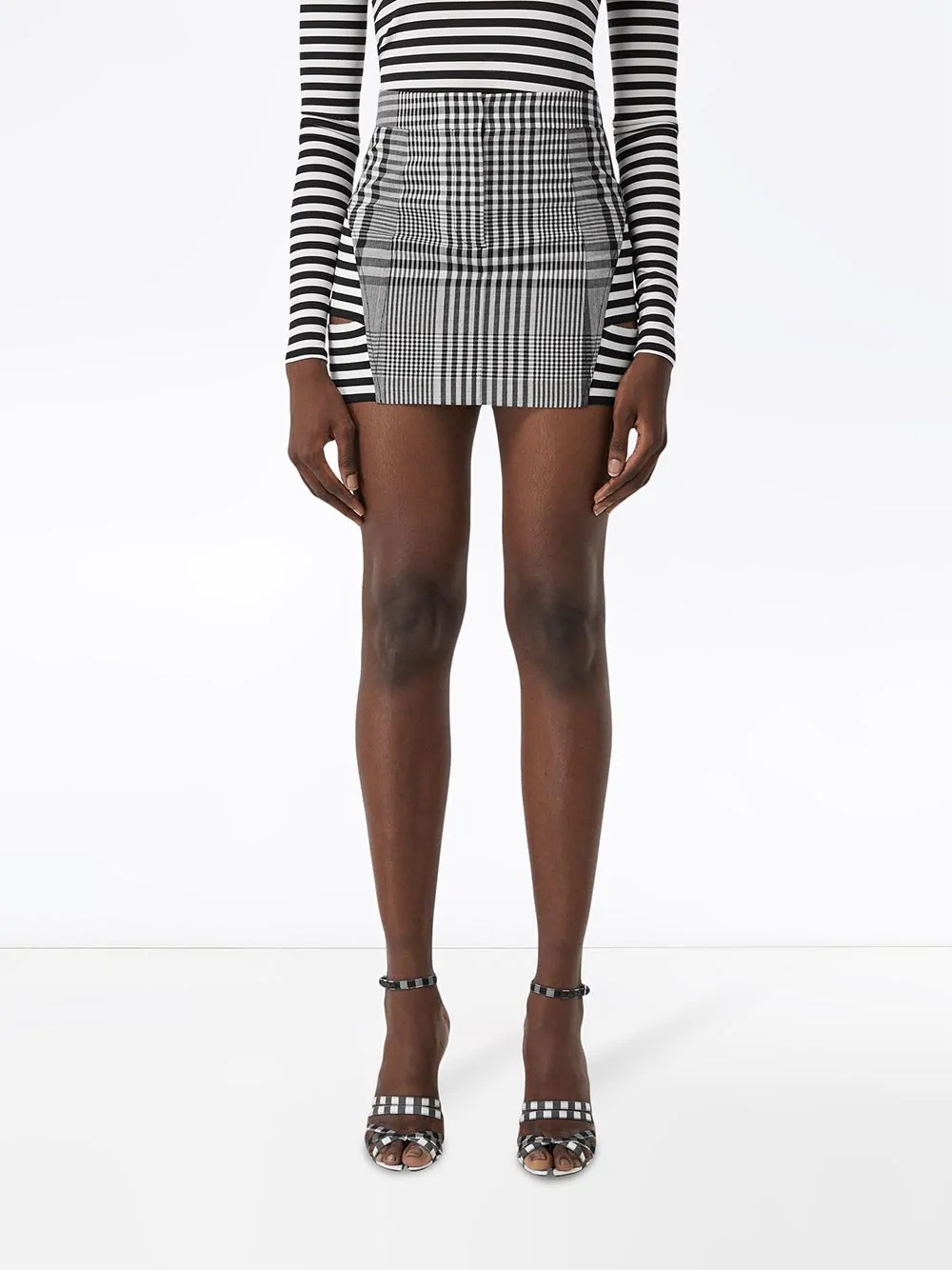 stripe and check technical mini skirt - 3