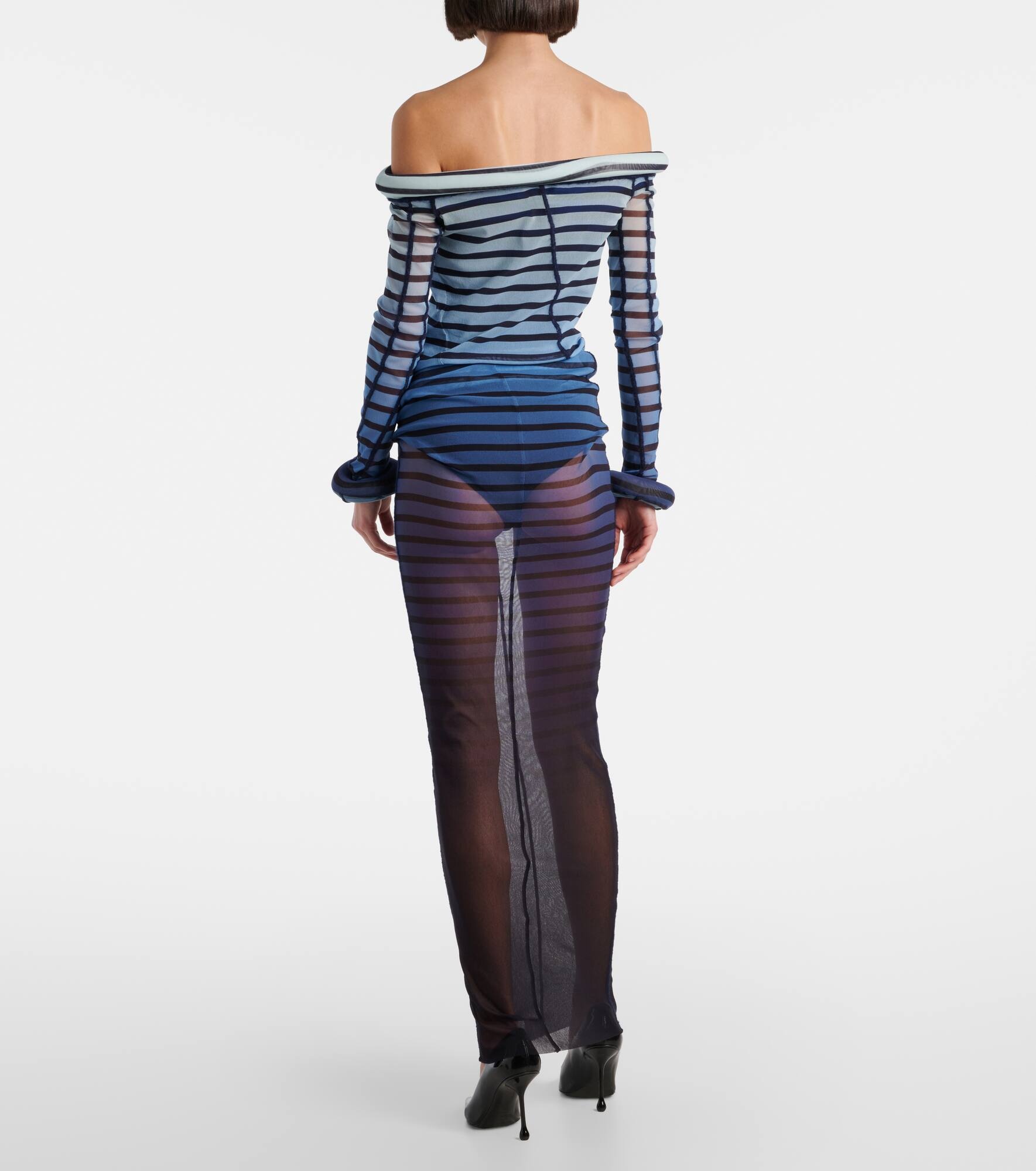 Striped semi-sheer tulle maxi dress - 3
