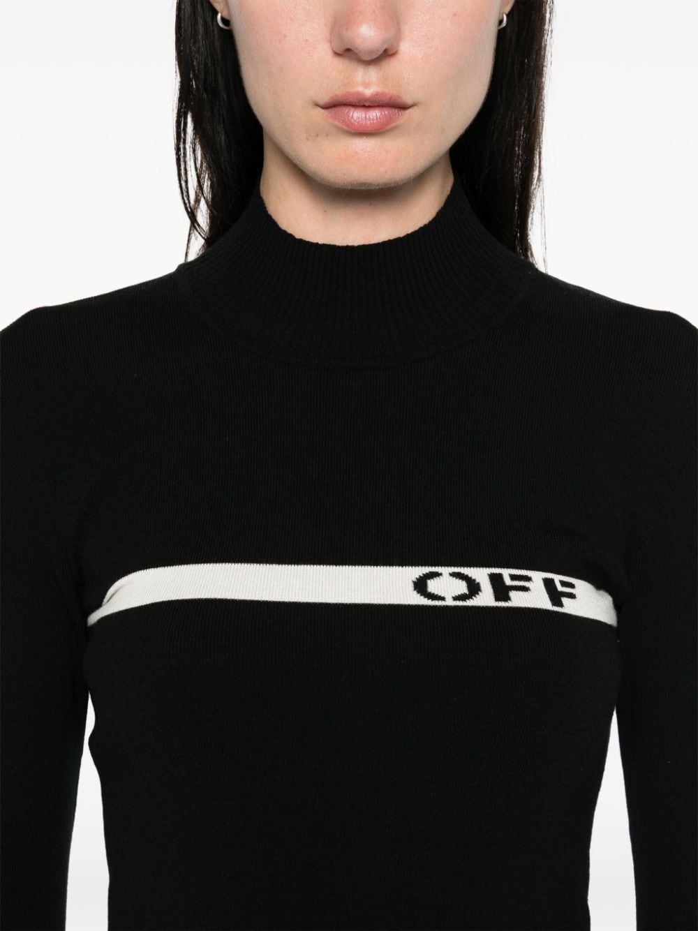 logo-stripe mock-neck top - 5