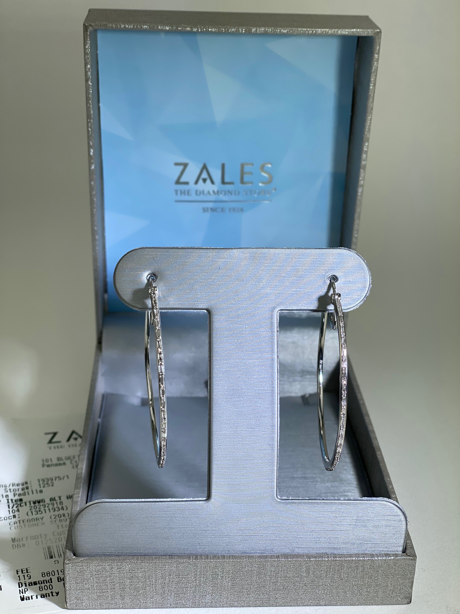Zales - Zales 1/2 CT. T.W. Baguette and Round Diamond Alternating Hoop Earrings in 10K White Gold New - 1