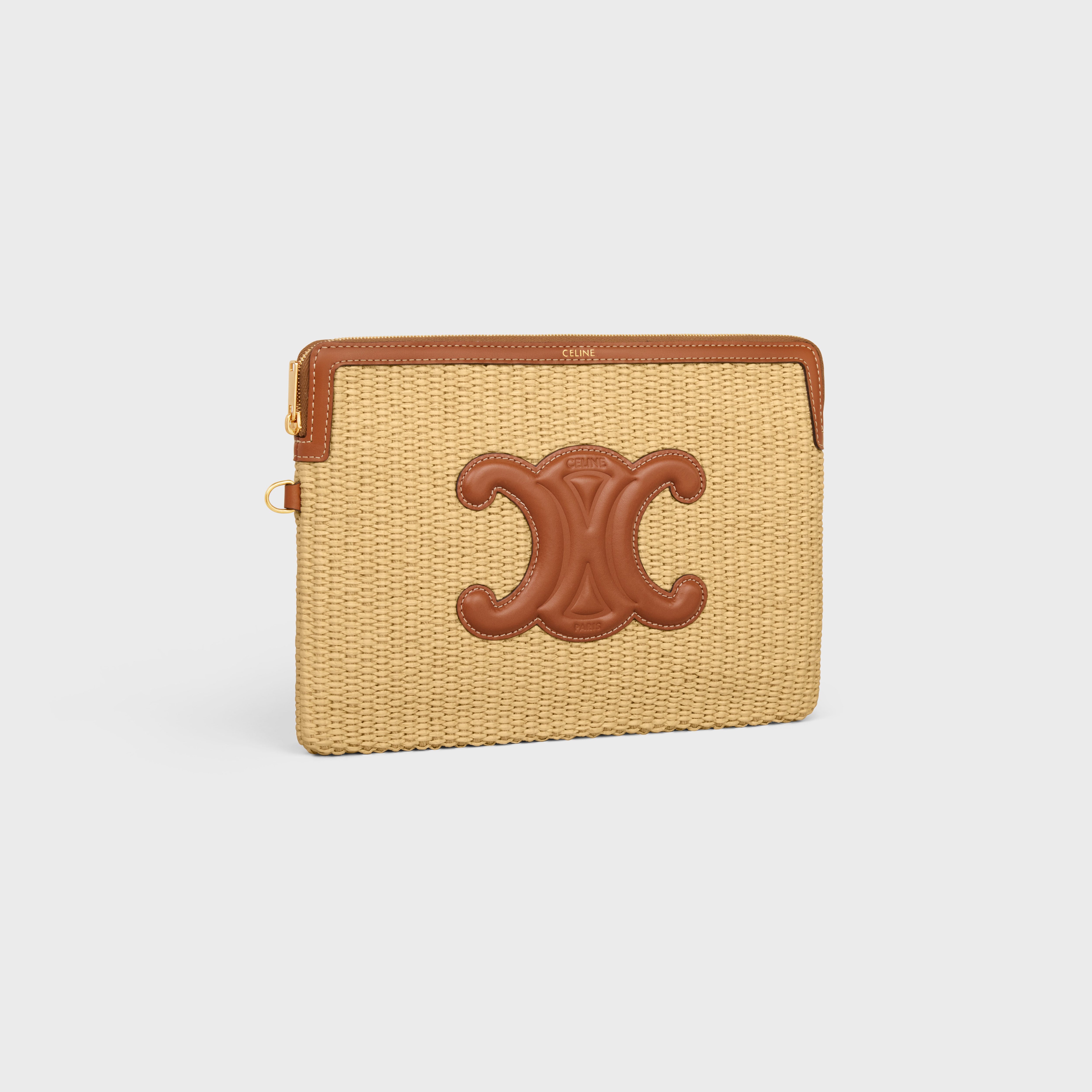 SMALL POUCH WITH STRAP in RAFFIA EFFECT TEXTILE AND CALFSKIN - 3