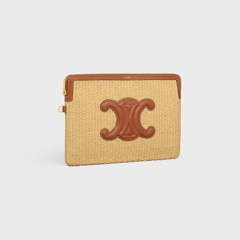 SMALL POUCH WITH STRAP in RAFFIA EFFECT TEXTILE AND CALFSKIN 3